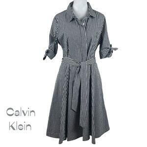 Calvin Klein Black White Checkered Retro Cottage GardenGirl Dress NWOT Size 12